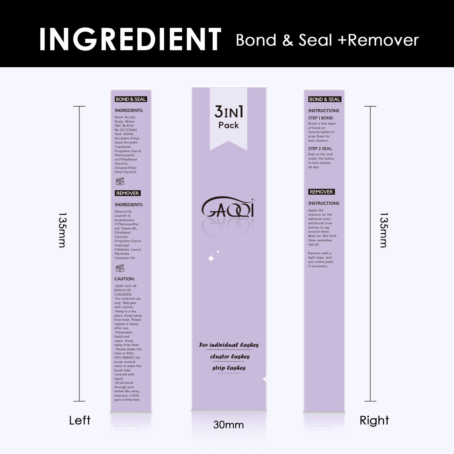 GAQQI Lash Bond and Seal and Remover, Waterproof Lash Clusters Glue Easy to Use 3 in 1 Strong Hold DIY Eyelash Adhesive Kit, Qucik Removal Eyelash Remover, 2 Pcs