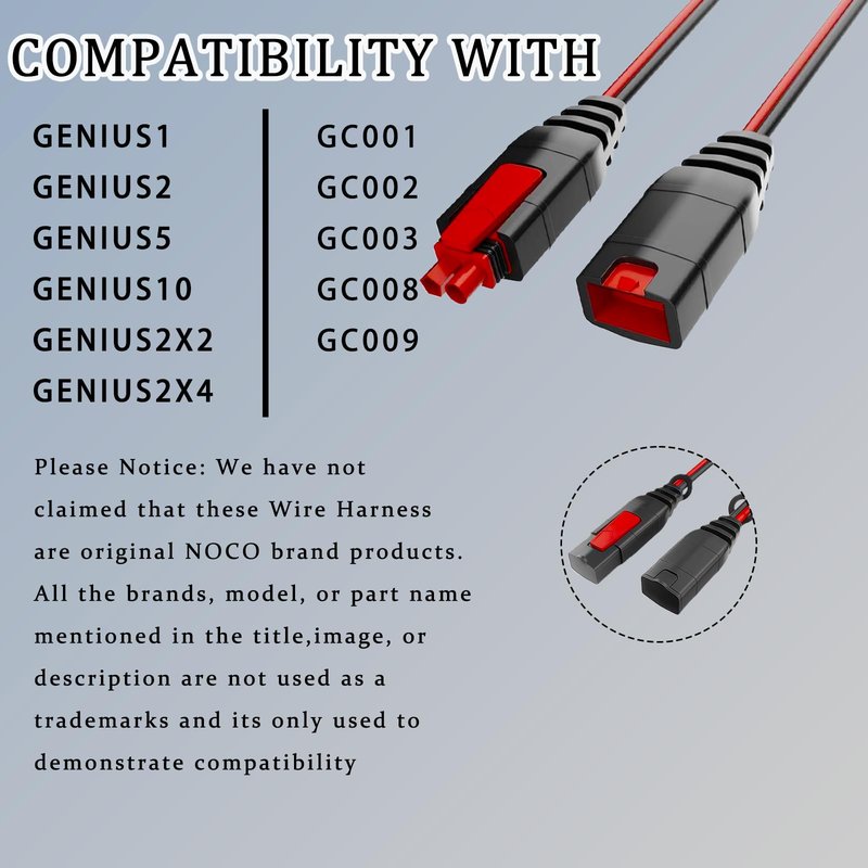 2-Pack 10-Ft 16AWG Extension Cable Fit for NOCO GC004 X-Connect, with Fused WaterproofPlugs for Genius Smart Battery Chargers, Compatiblewith GENIUS1, GENIUS2, G750, G1100, G3500
