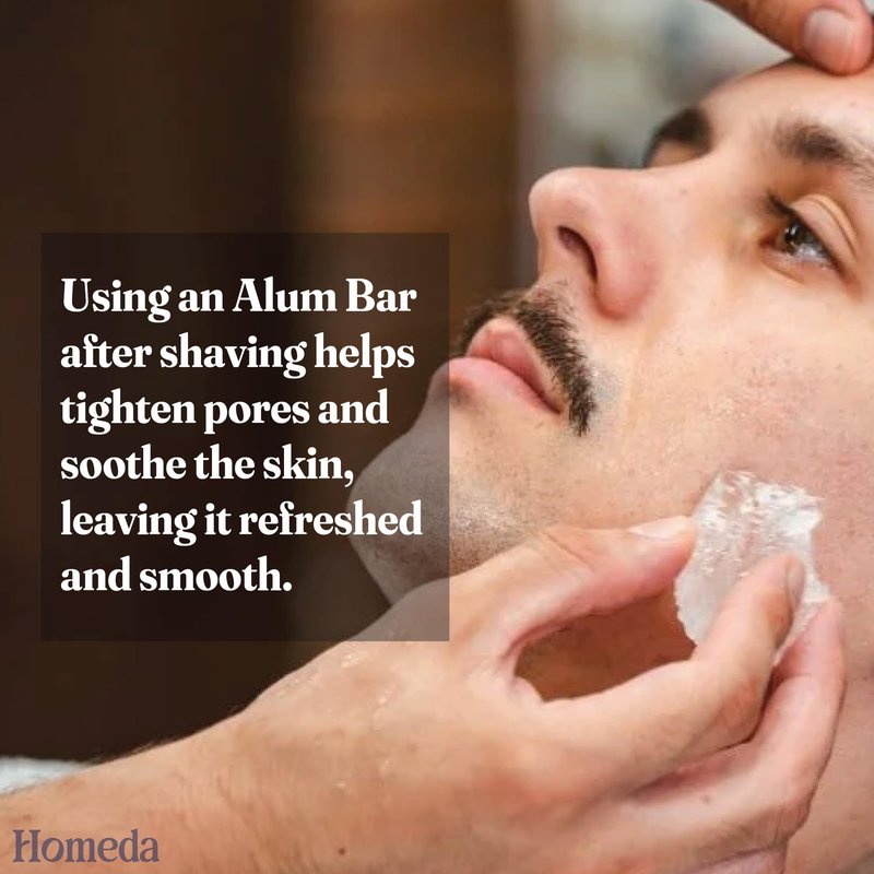 Homeda Alum Block for Shaving, Alum Stone for Face, Piedra De Alumbre Natural Bar for Underarm, Fitkari, Fitkiri, Allum Deodorant for Men and Women - with Storage Case (100g - 1 Piece)