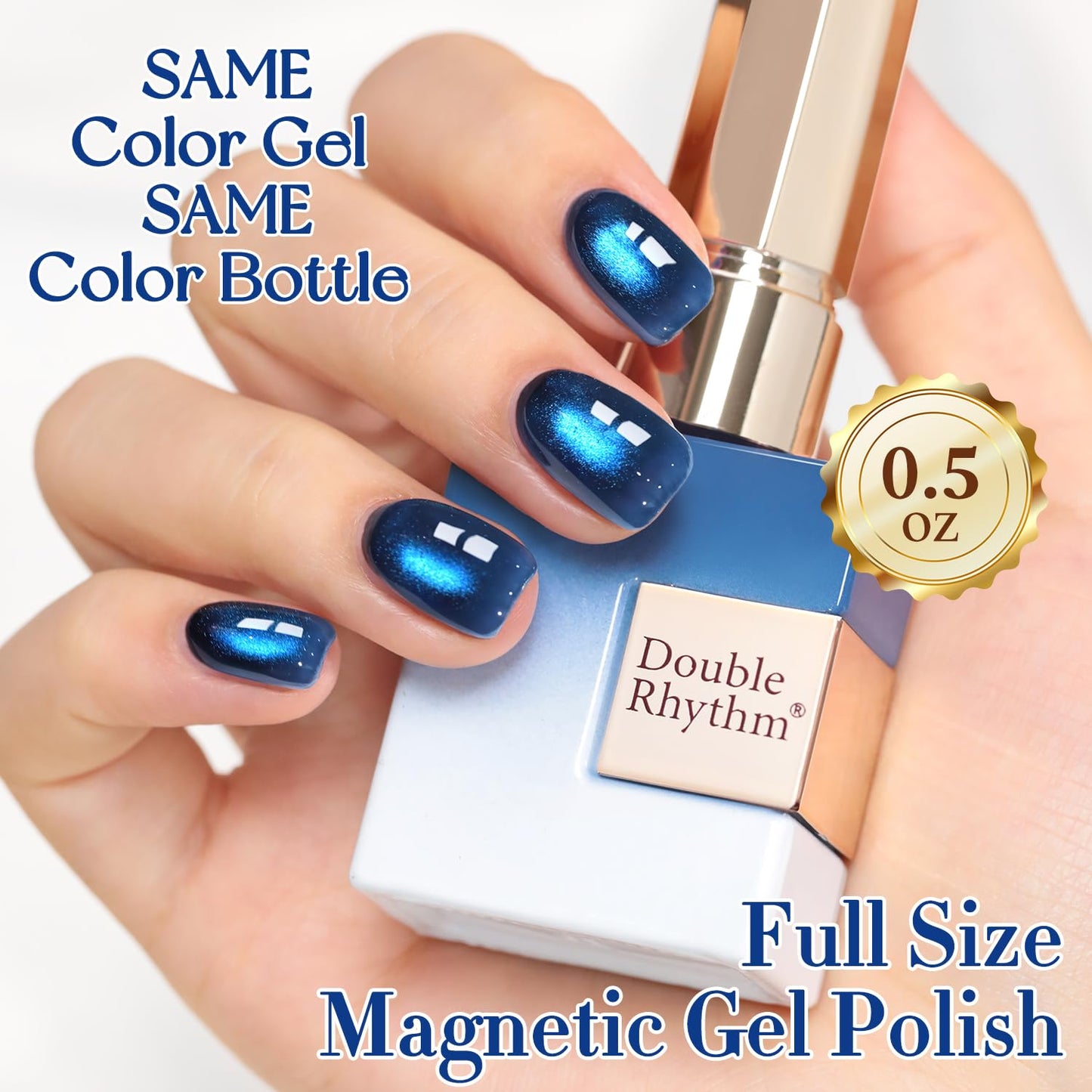 Double Rhythm Jelly Glass Cat Eye Gel Polish with Magnet 15ML Holographic Glitter Shimmer Translucent Sheer Color Magnetic Nail Polish Salon DIY at Home (Deep Navy Blue-MC1312)