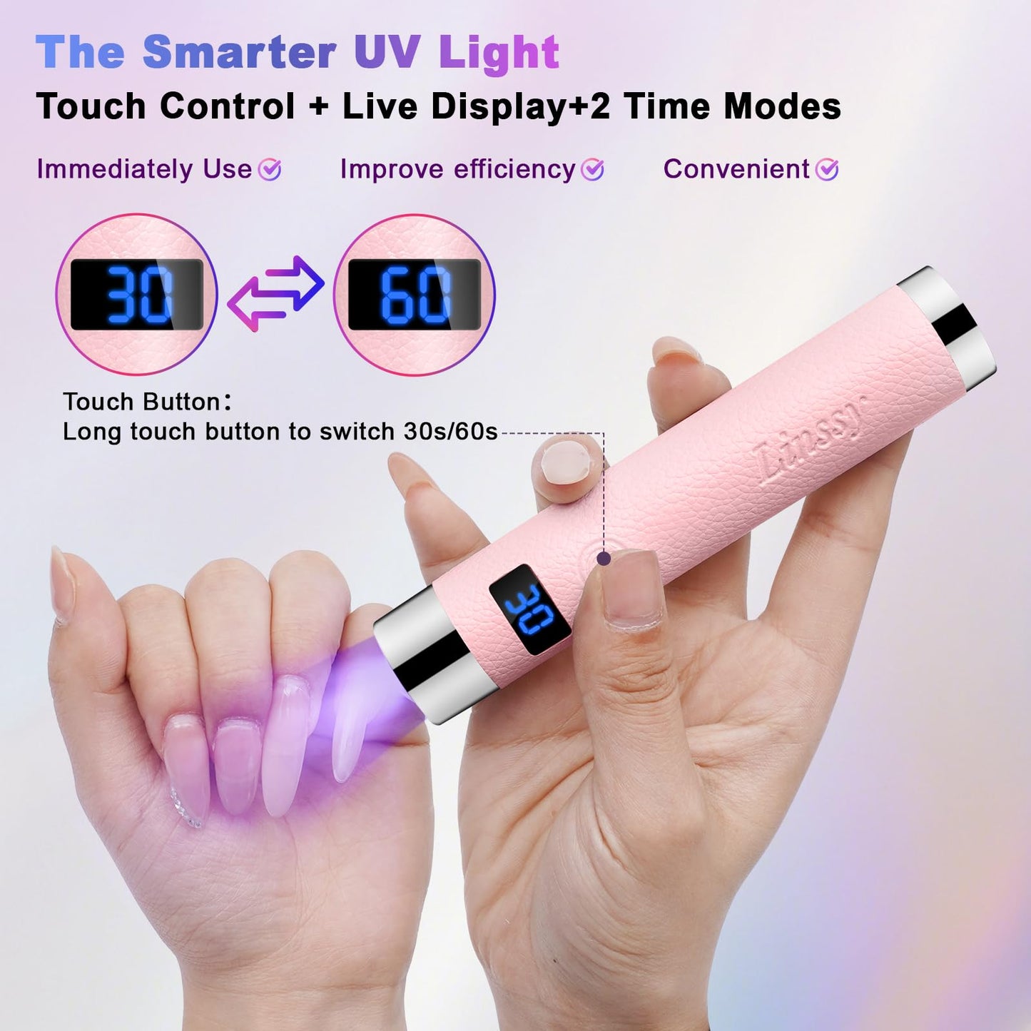 Linssy Mini UV Light for Nails with Auto Sensor & Gooseneck Stand,Portable Cordless Nail Lamp Flash Cure Lamp with LCD Display,Handheld UV Light for Gel Nails at Salon & Home Use