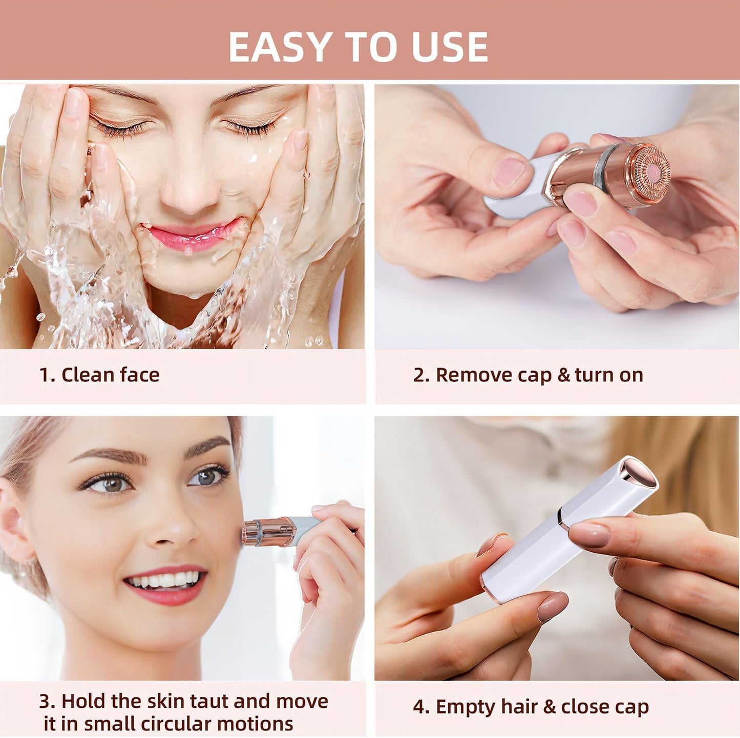 Electric Facial Hair Removal for Women - Rechargeable Painless Hair Remover with LED Light | Upper Lip, Chin, Peach Fuzz