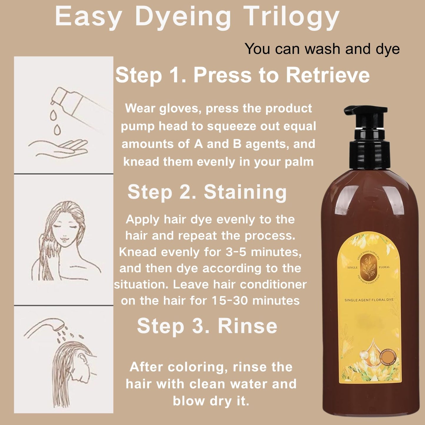 300ml Nourishing Plant-Based Hair Color, Single Agent Floral Dye, Long-Lasting Natural Hair Dye (Chestnut Brown)
