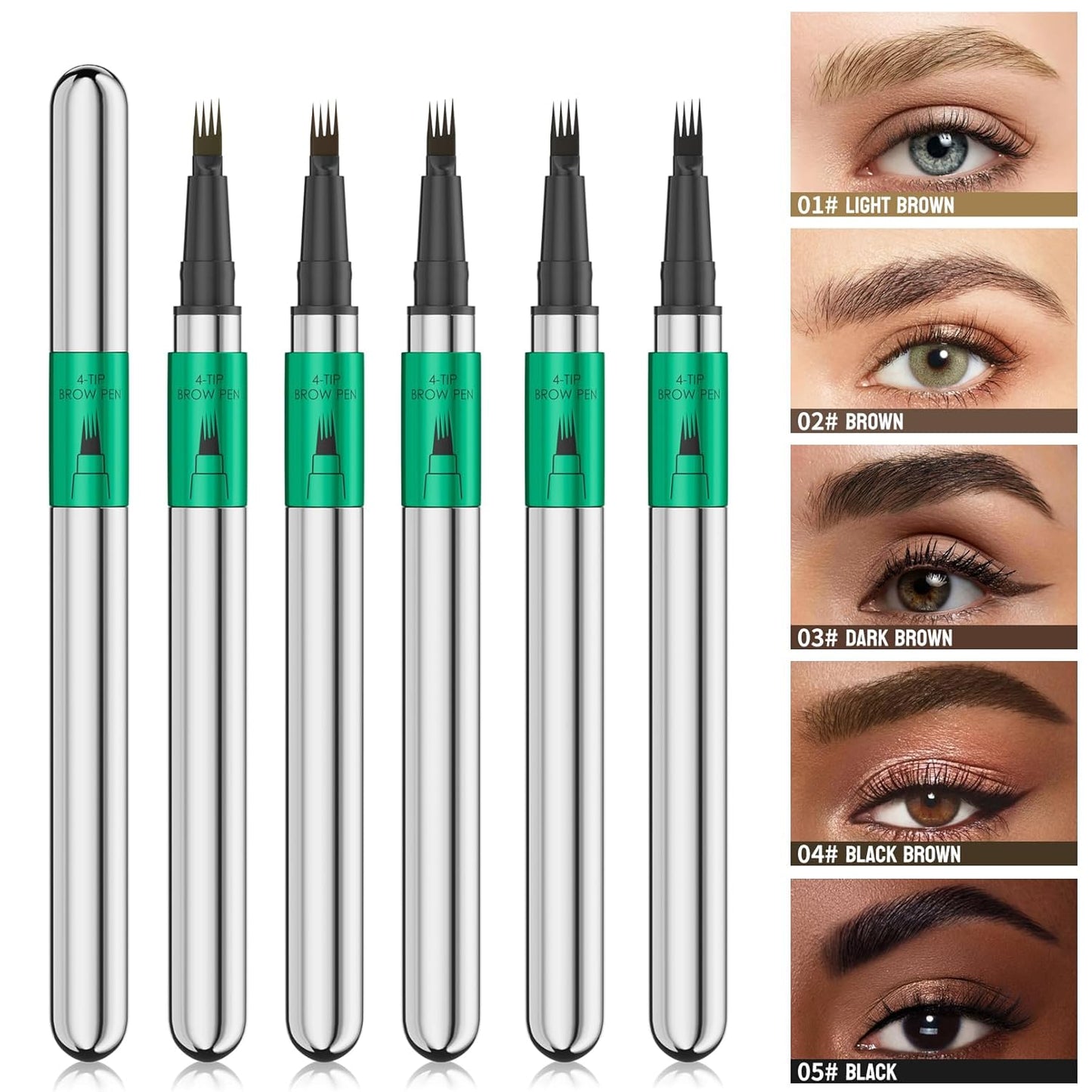 Microblading Eyebrow Pen Set - 3D Waterproof 4-Tip Precision Pencil & Brush | Long-Lasting Dark Brown