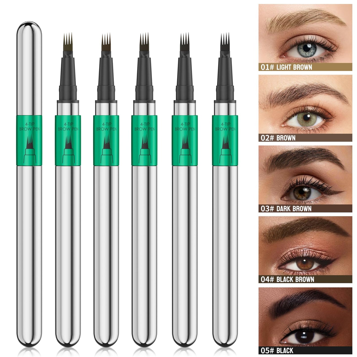 2 Pcs Microblading Eyebrow Pen Set with Eyebrow Brush, 3D Waterproof 4-Tip Precision Eyebrow Pencil, Long-Lasting Natural Fine Stroke Magic Eyebrow Pencil for Women Stay All Day (Black)