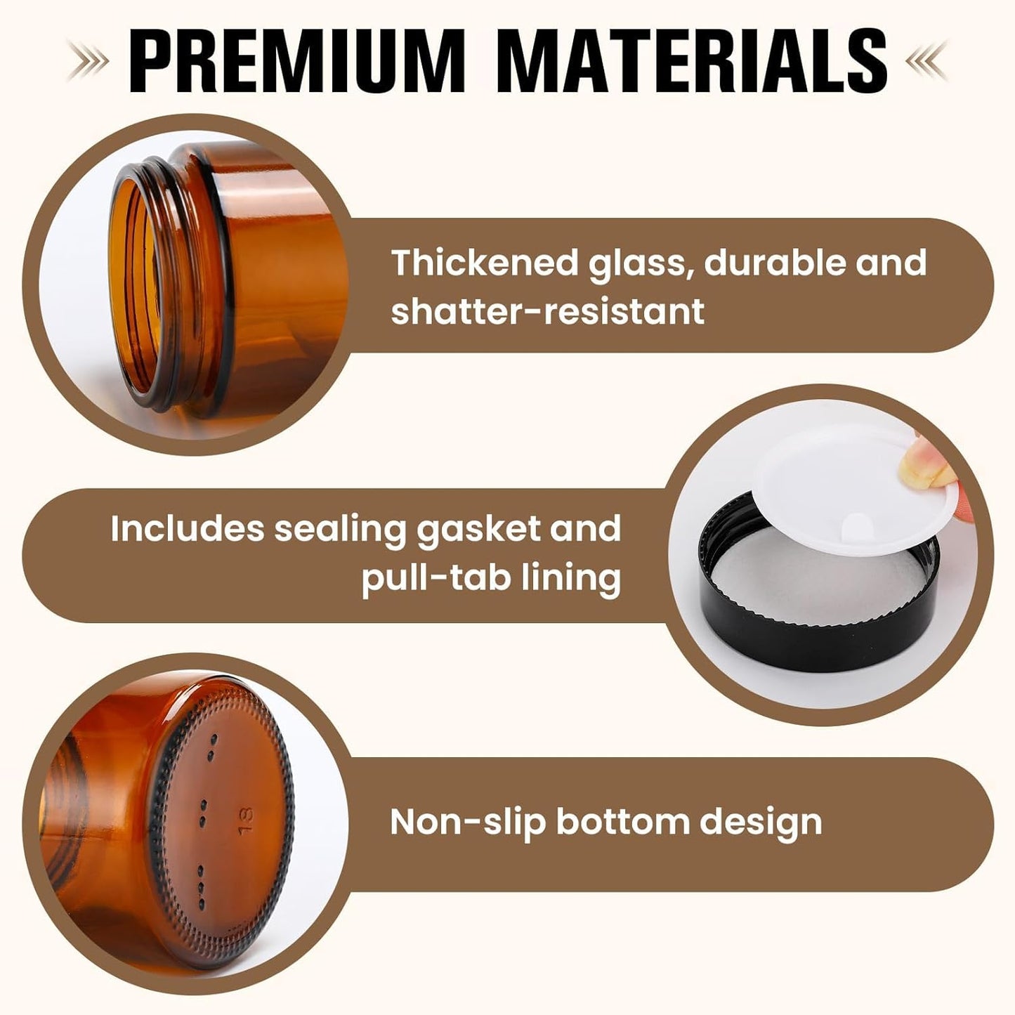 60 Pcs Amber Glass Jars with Lids - Leak-Proof, UV-Protective Containers for Essential Oils, Spices | Includes Labels & Spatulas