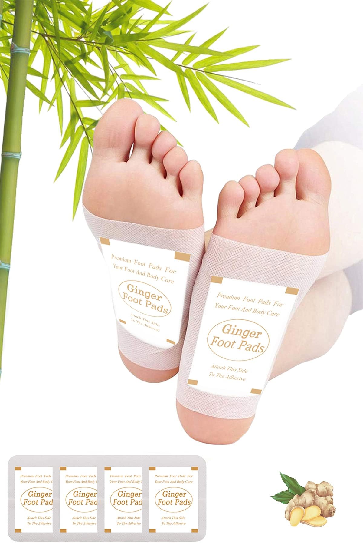 TEWEAE Foot Pads, Ginger FootPads, Natural Ginger Powder Bamboo Vinegar Foot Patches to Feel Better, Sleep Better & Relieve Stress, 20 Packs.