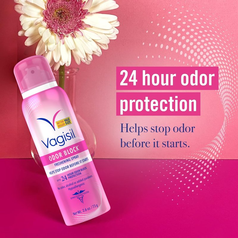 Vagisil Odor Block Dry Wash Spray for Feminine Hygiene, Gynecologist Tested, Hypoallergenic, 2.6 Ounces (Pack of 1)