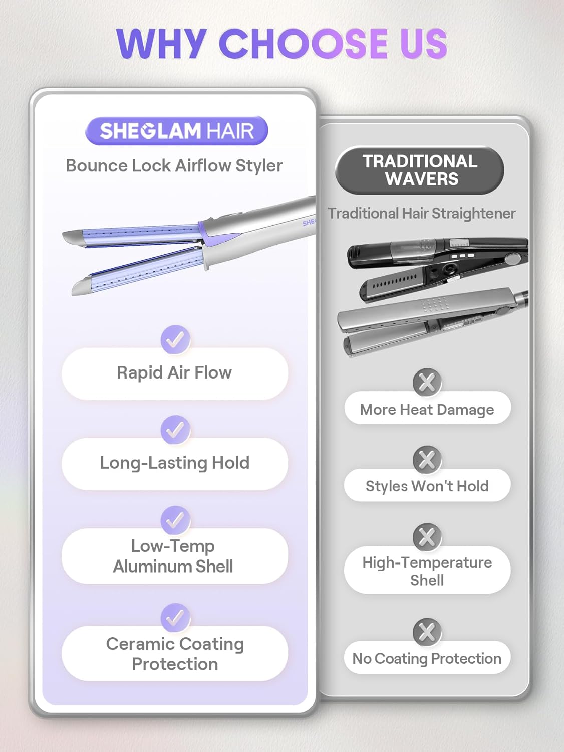 Manual Airflow Styler Curling Iron - 2 in 1 Hair Straightener & Curler with Anti-Scald Technology | 1 Inch, 360° Cool Air Lock