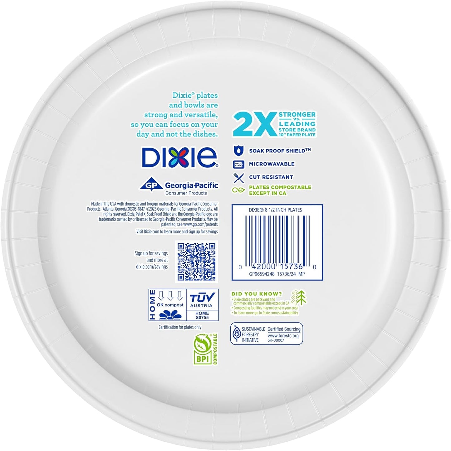 Dixie Paper Plates - Medium 8.5 Inch, 90 Count | Microwave-Safe, Soak-Proof & Cut Resistant Disposable Dinnerware