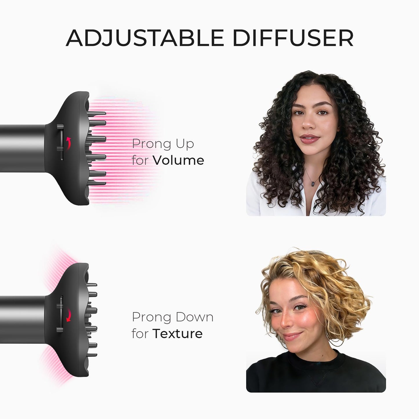 TYMO Blow Dryer with Comb - 1500W Professional High Speed Blow Dryer with Diffuser, 110,000RPM Fast Dry, 200 Million Ionic Diffuser Hairdryer, 4 Temps & 3 Speeds, 8 Ft Cord for Salon, Metal Gray