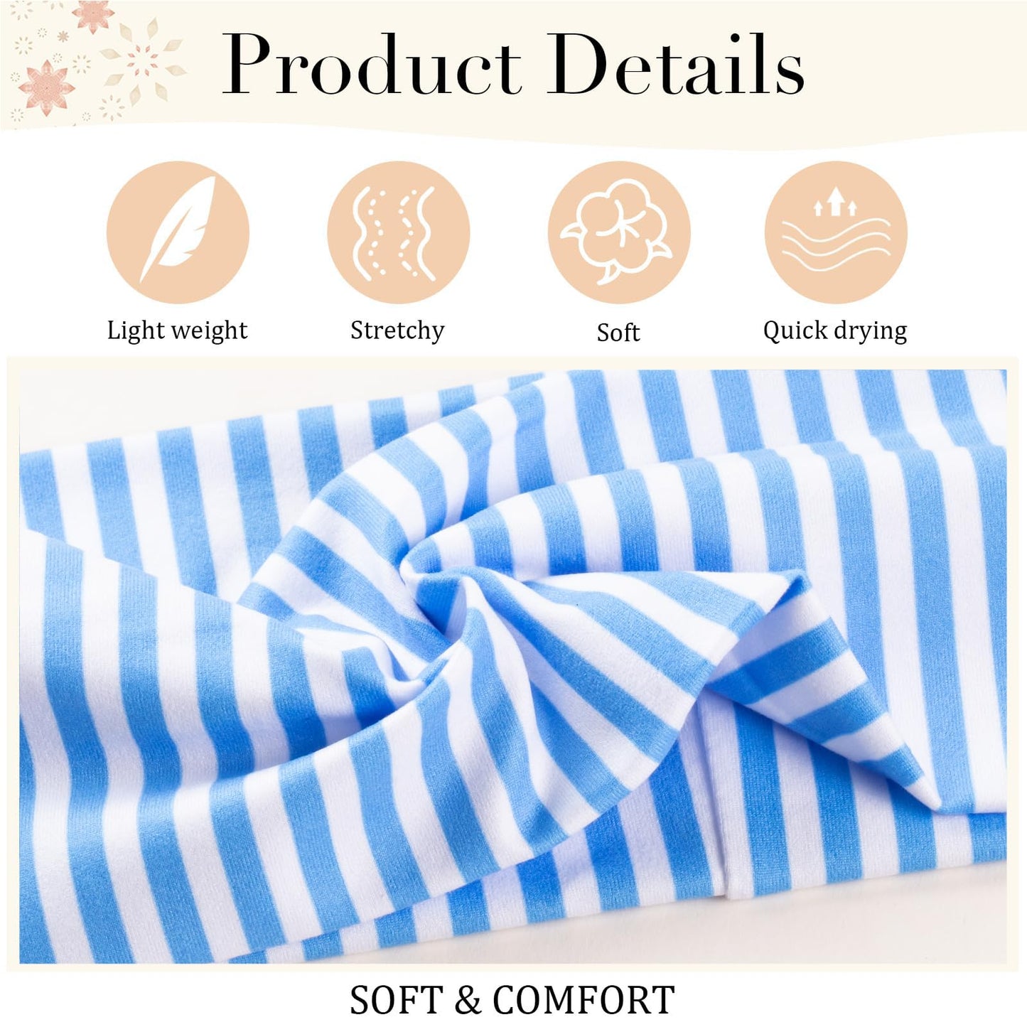SENMAY 4pcs Striped Headbands for Women Wide Head Bands for Women's Hair Non Slip Wraps Elastic Stretchy Fashion Bandanas Workout Yoga Cute Hair Bands for Women's Hair Accessories