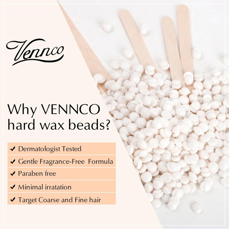 VENNCO 2.5 LB White Hard Wax Beads for Hair Removal – Unscented Stripless Wax Beads Bulk for Coarse Hair, Full Body Waxing, Bikini & Brazilian Waxing, Professional Hard Wax for Home & Salon Use