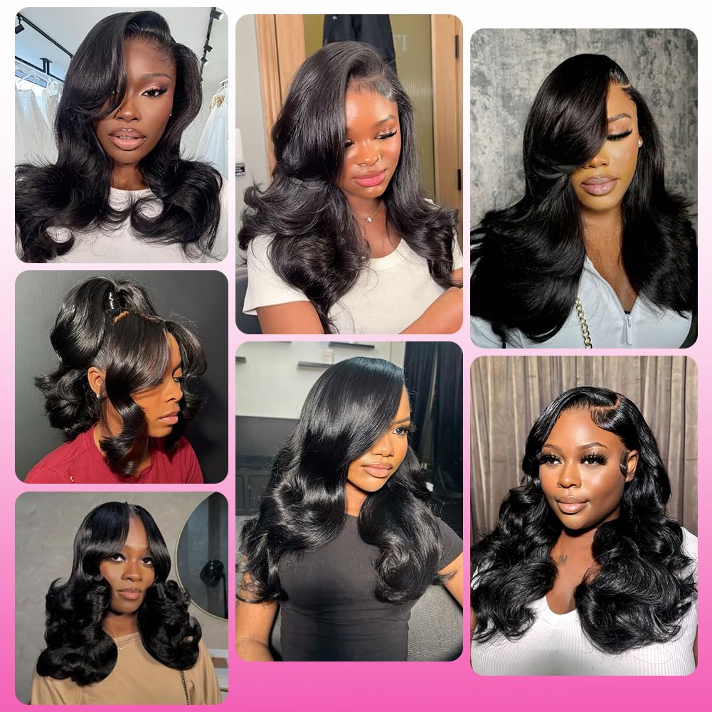 V Part Wig Human Hair Body Wave - 200% Density Glueless Clip-In Half Wig for Women | Natural Black 18 Inch