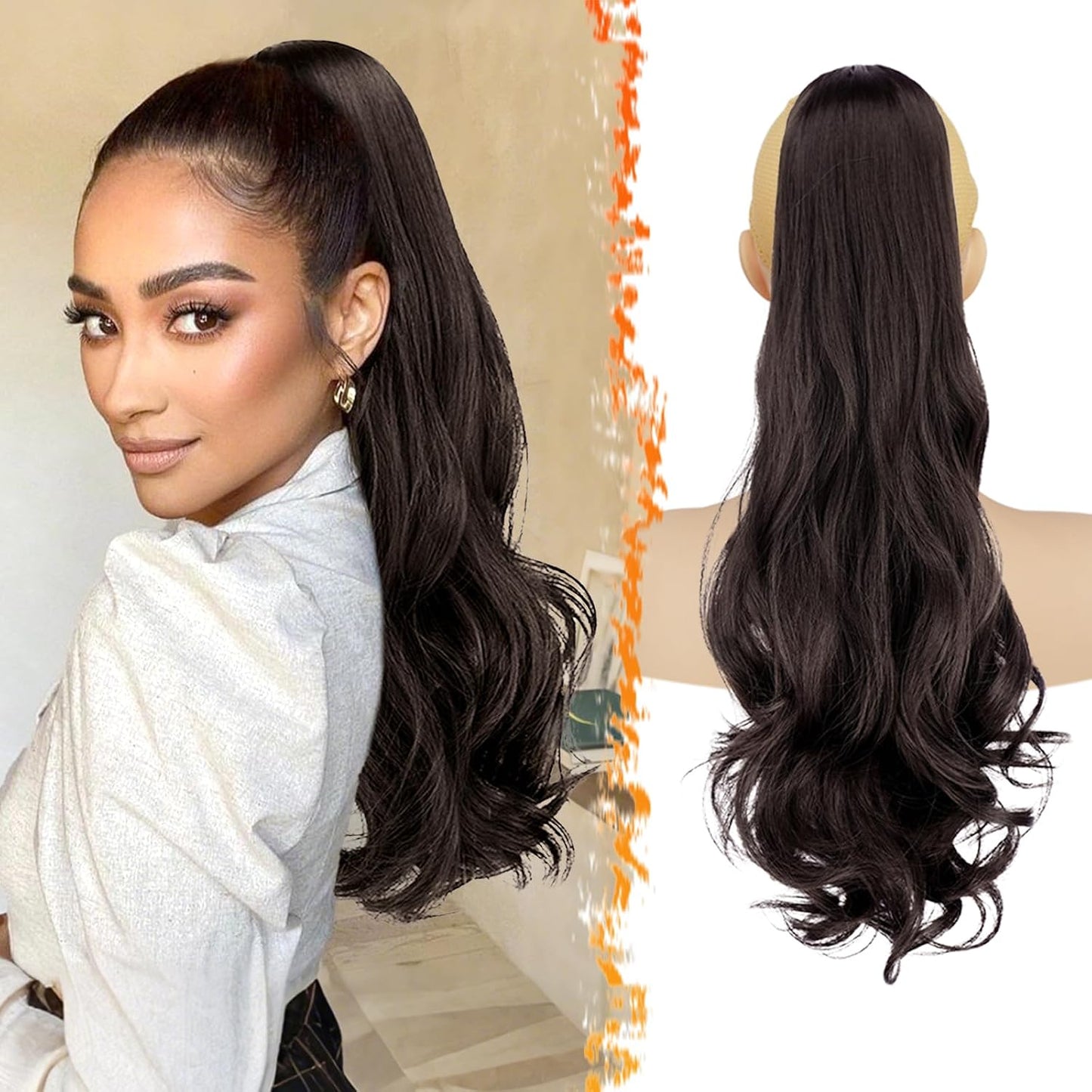 Platinum Blonde Wavy Drawstring Ponytail Extension - 20 Inch Clip-In Hairpiece for Women | Natural-Looking Curly Hair