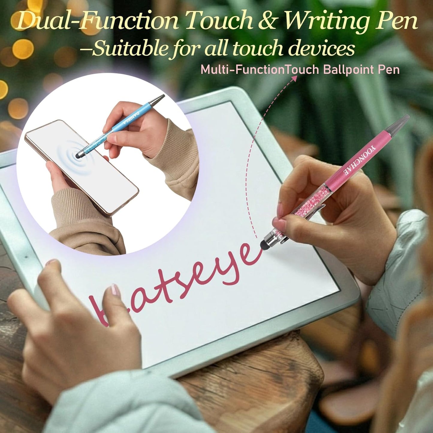 K-Pop Ballpoint Pens Set for KATSEYE Fans - 7 PCS Twist Retractable Black Pens with Stylus | Office Supplies