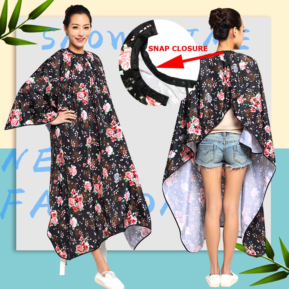 Professional Hair Stylist Color Cape Shampoo&Cutting Hairdressing Capes with Snap Closure,Rose Flower Waterproof Hairdresser Cloth Barber Gown Wrap,55"x63" (Rose)