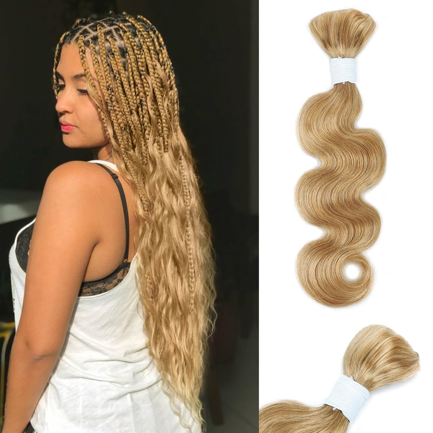 Body Wave Curly 4/27 Human Braiding Hair - 100g One Bundle for Boho Braids | 18 Inch