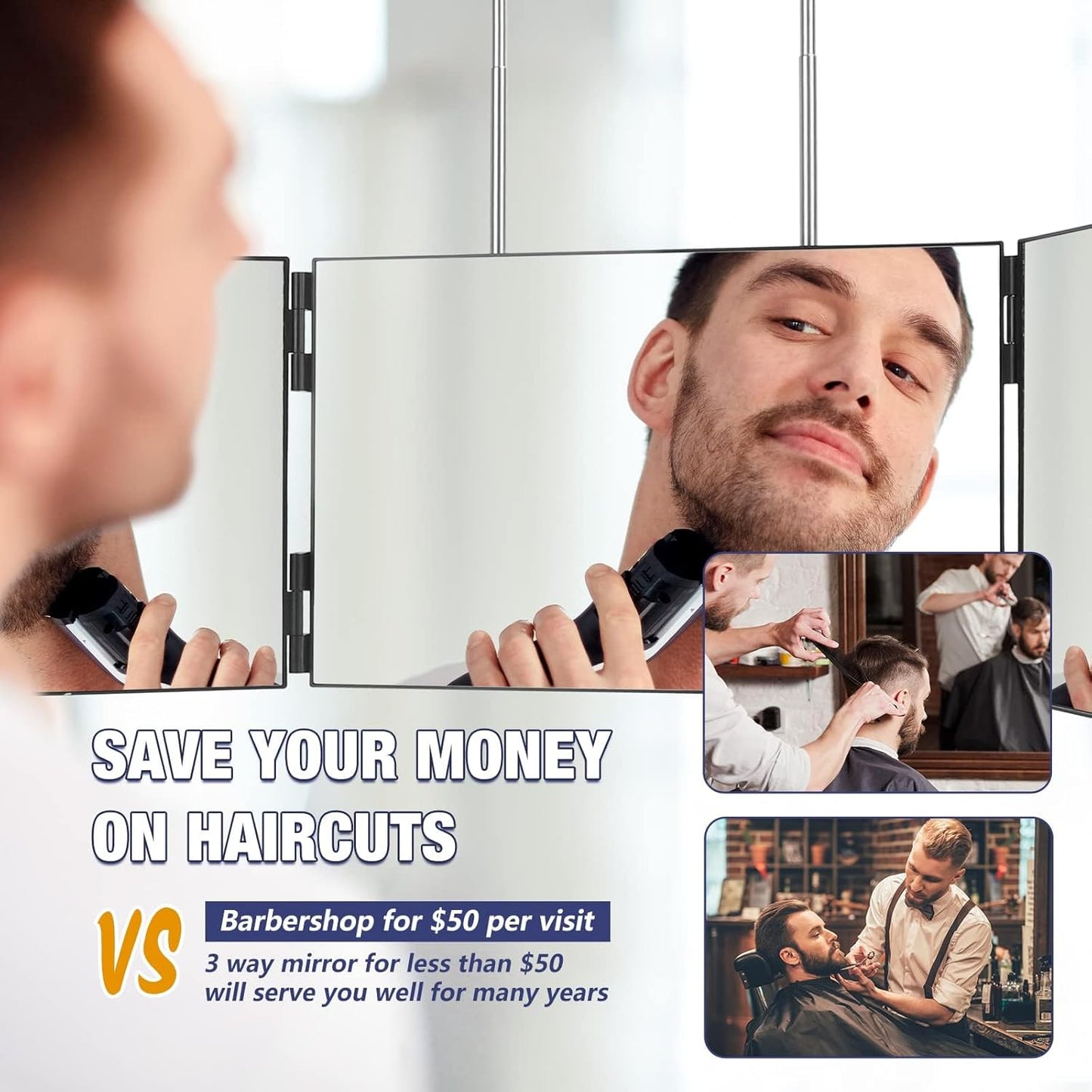 Dripex 3-Way Trifold Mirror - 360° Adjustable Self Haircut & Makeup Mirror | Black