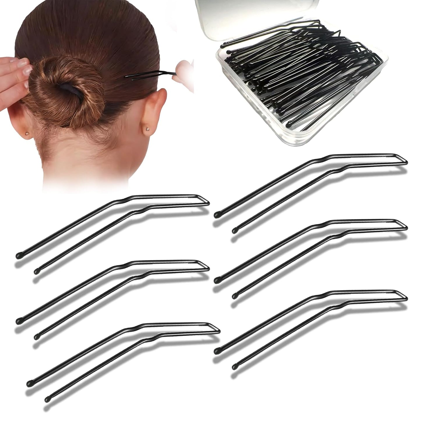 U-Shaped Hair Pins for Buns - 36 Pcs Large Black Bobby Pins for Thick & Curly Hair | 3 Inch Length