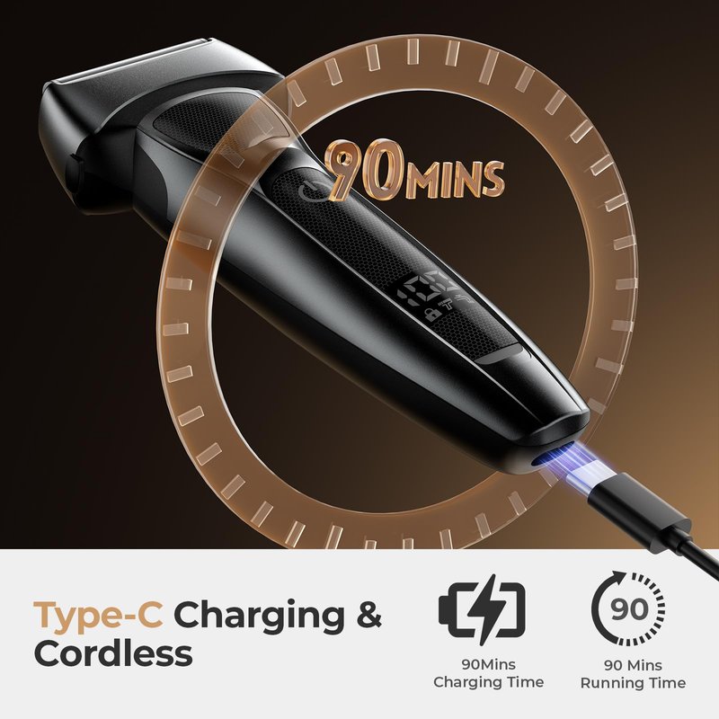 FNDNA Rechargeable Electric Razor for Men: Floating Foil Shavers with LED Display - Waterproof Wet Dry - 30° Precision Blades, Travel Lock