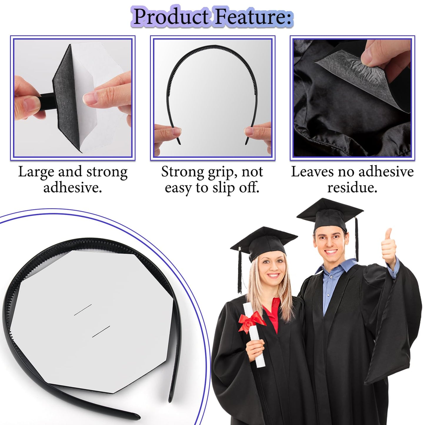 Mzmaxy Graduation Cap Headband, Grad Cap Headband Secures Your Grad Caps and Hairstyle, Firm Anti-fall Hair Band for Graduation Caps, Upgrade Insert Hat Accessories for Graduates
