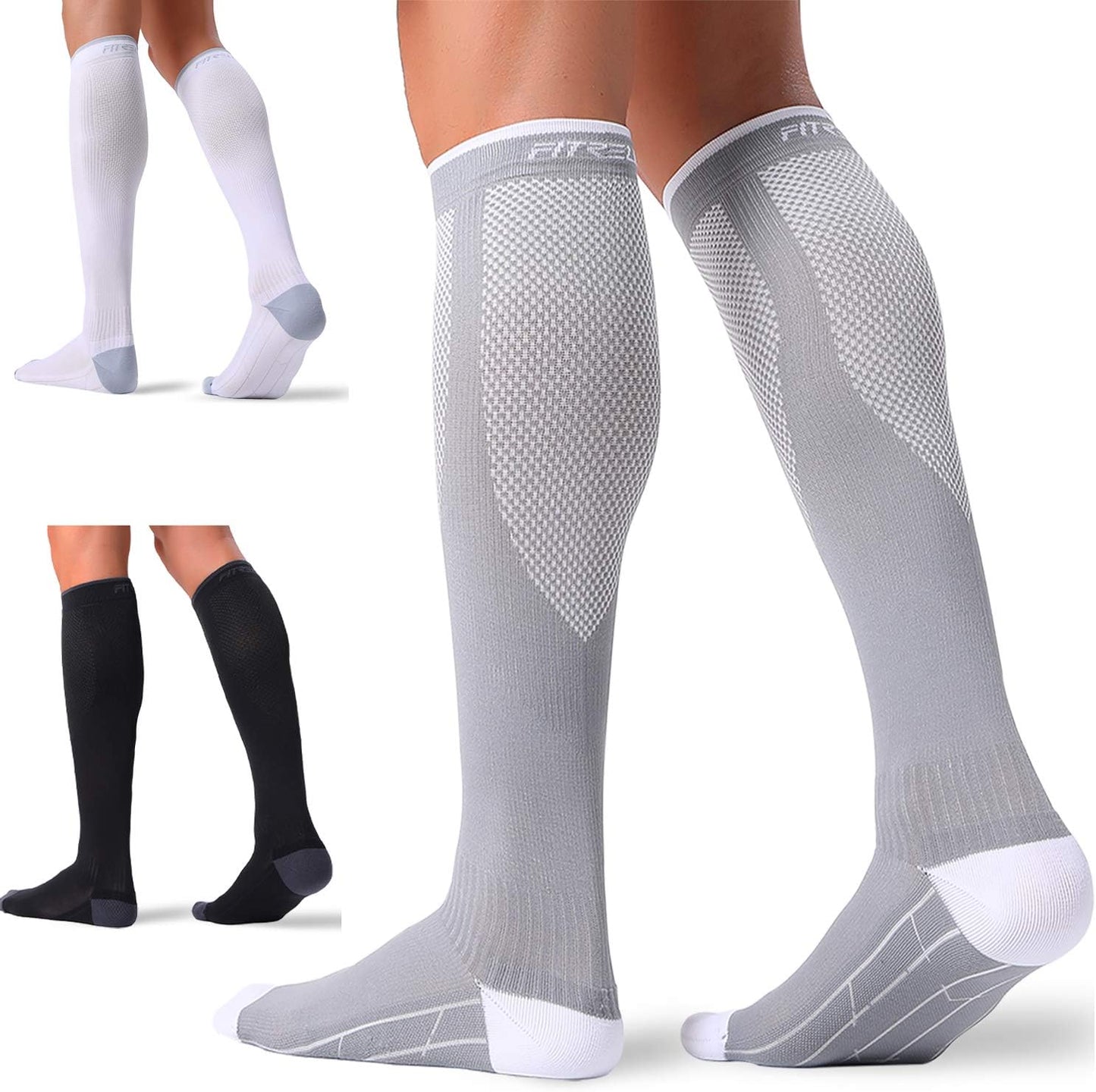 FITRELL Compression Socks for Men & Women - 20-30mmHg Circulation Support | 3 Pairs