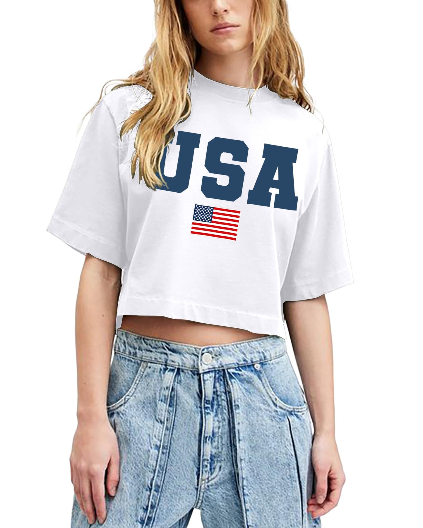 American Flag Crop Tops Women USA Crop Shirt Patriotic 4th of July Tee Memorial Day Tshirt Girls Crop Tops