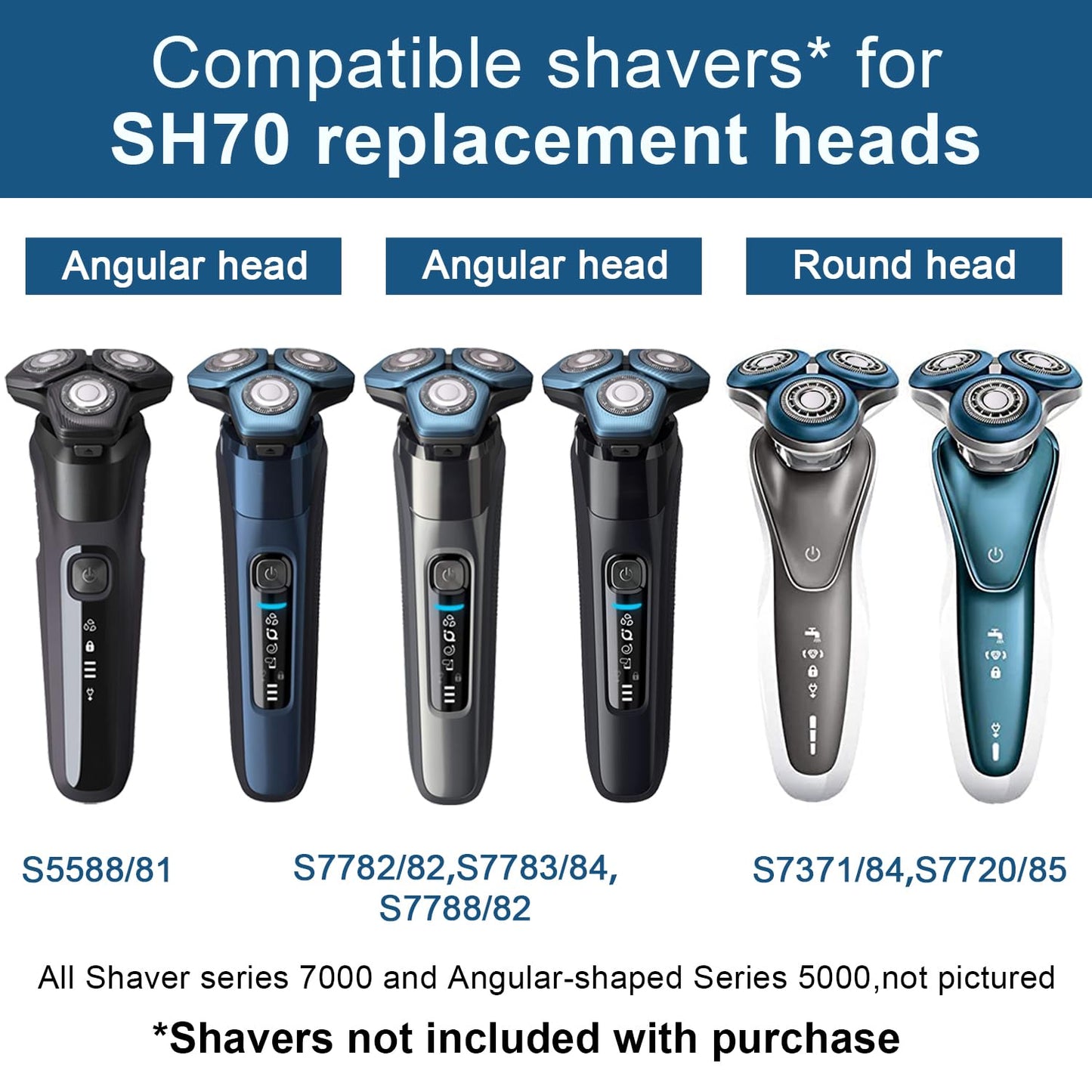 SH70 Replacement Heads Compatible with Philips Norelco Series 7000 Refills with Blade Retaining Rings 3-pc Pack.