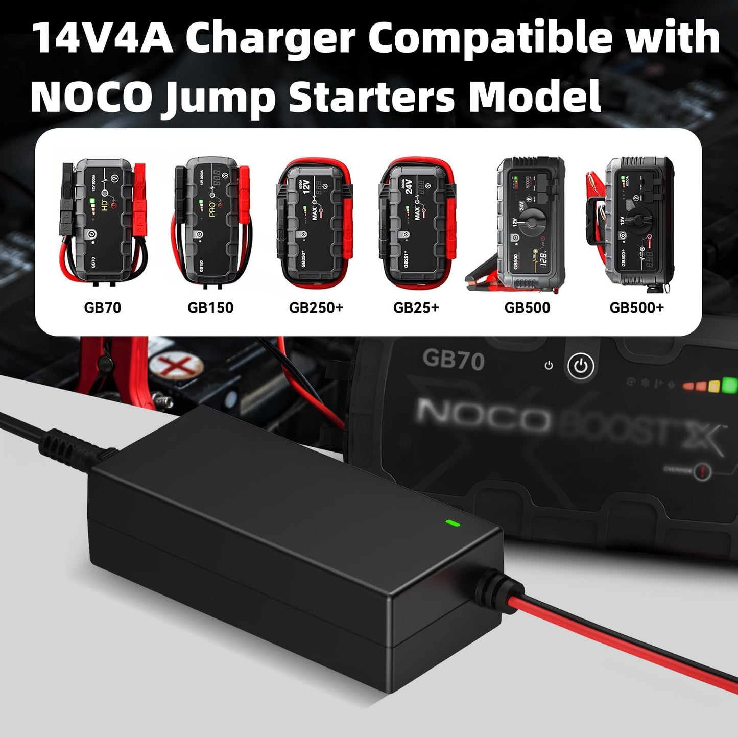 14V 56W Charger for NOCO Jump Starter Compatible with NOCO GB70 GB150 GB250+ GB251+ GB500 GB500+ Genius Boost Ultra Safe Lithium Jump Starter Battery 14V 56W Power Adapter Cord