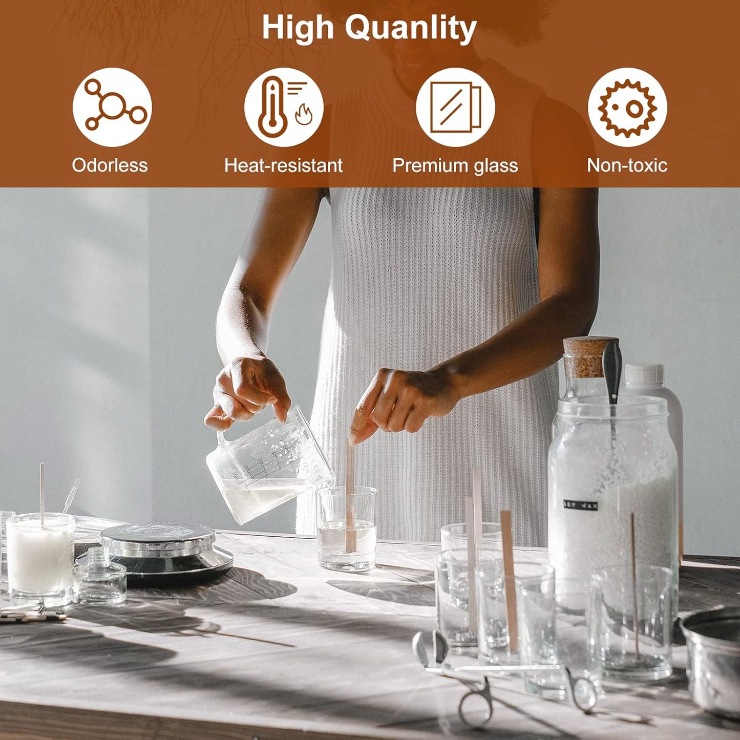 Clear Glass Candle Jars - 12 Pack 10 OZ with Bamboo Lids | Large Empty Candle Containers, Dishwasher Safe