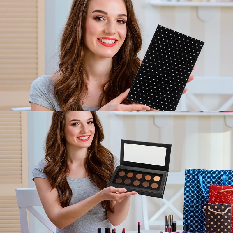 Magnetic Eyeshadow Palette - XL Large 2-Layer Book Shape with Mirror | 8.66 x 4.57 Inches, 20 Adhesive Stickers for DIY Makeup