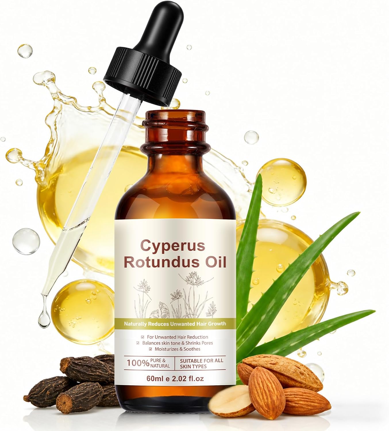 Cyperus Rotundus Oil - Natural Hair Removal Oil for Smooth Skin | Moisturizing & Soothing Formula, All Skin Types