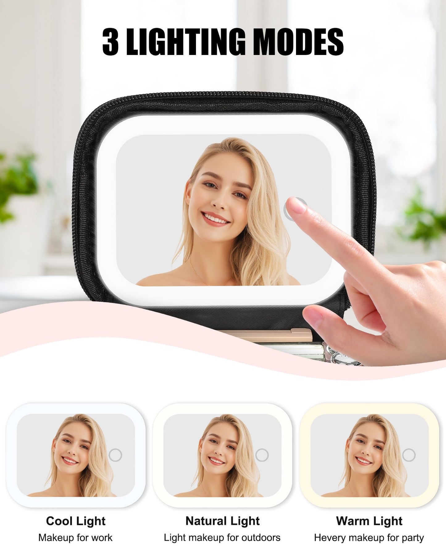 Relavel Initial Makeup Bag with Led Mirror, Mini Make Up Bag for Women Girls, Personalized Cosmetic Bag with Adjustable Brightness, Rechargeable Pink Make Up Bags Pouch for Birthday Gift - Black D