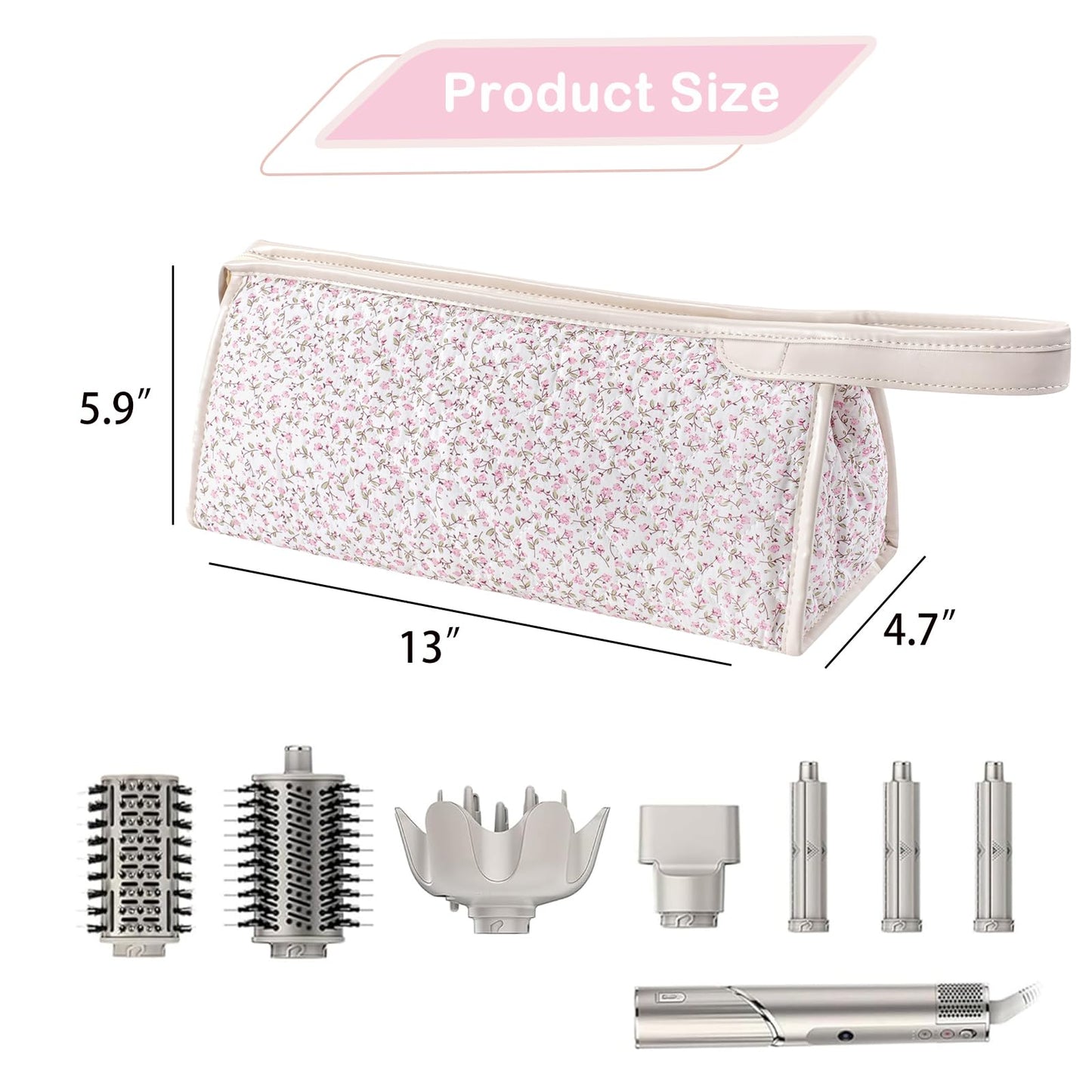 RSRSLEII Large Quilted Hair Tools Travel Bag,Aesthetic Hair Styling Accessories Storage Case for Flat Irons,Straightener,Curling Iron,Hair Dryer,Dyson Airwrap Travle Bag（06Small Pink Flower）