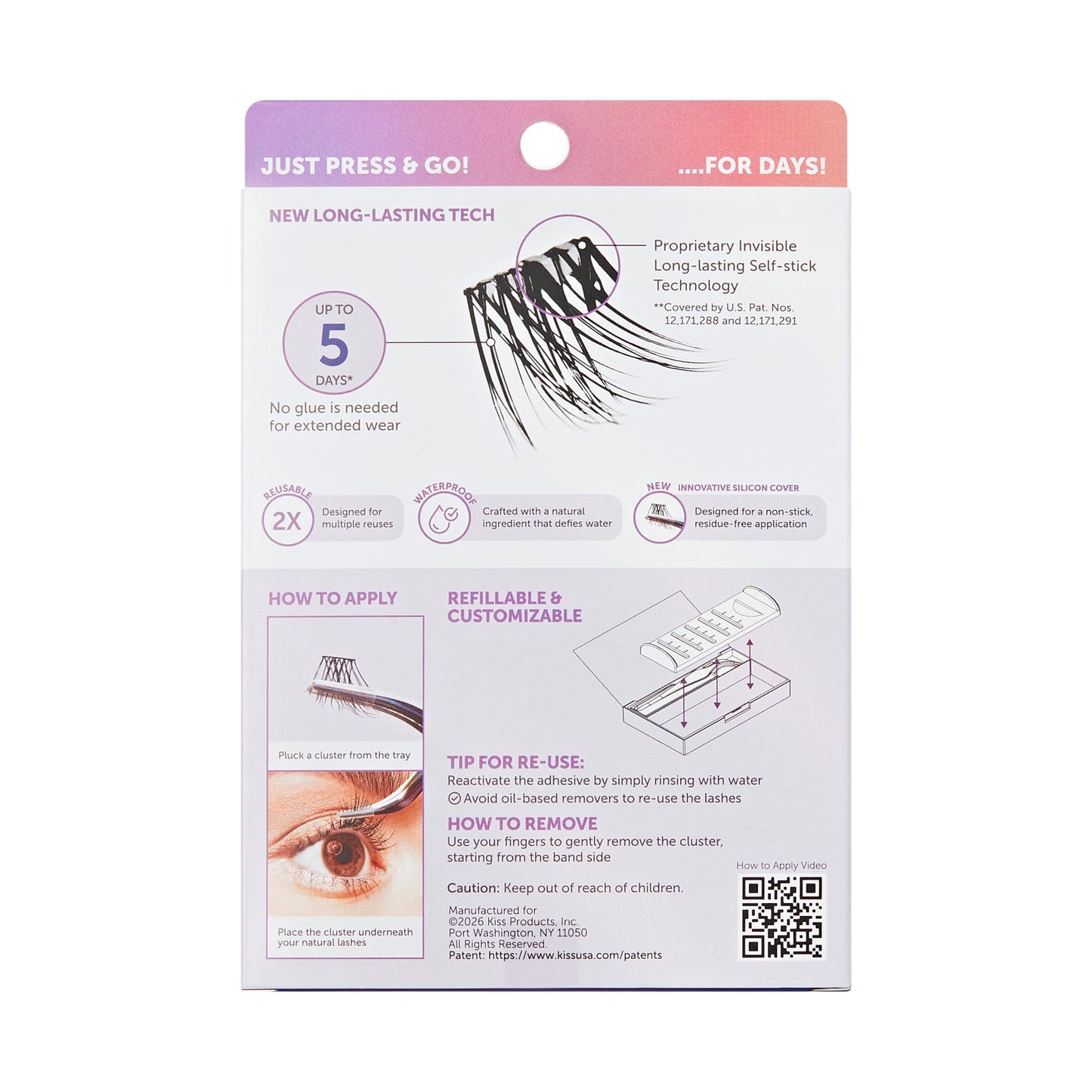 Kiss Impress False Eyelashes, Lash Clusters, Long Lasting, 'Demi Bold', 8mm-16mm, Includes 48 Pre-Glued Clusters, Contact Lens Friendly, Easy to Apply, Reusable Strip Lashes