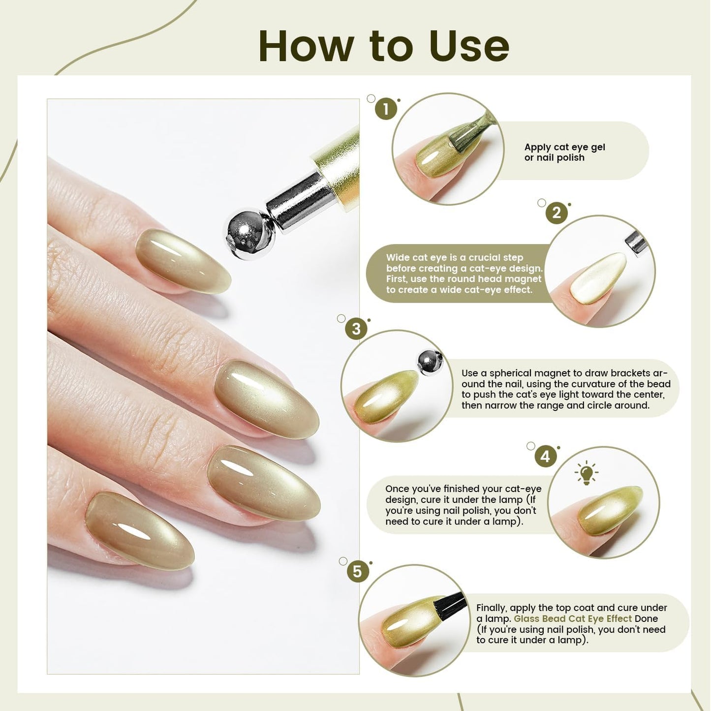 JODSONE 3-in-1 Cat Eye Nail Art Tool - Cylindrical & Ball Magnet Pens for DIY Gel Polish | Multi-Effect Magnet