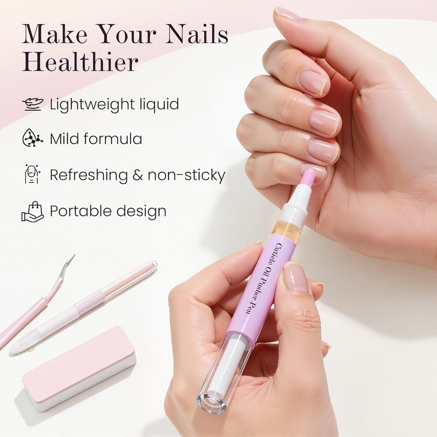 Cuticle Remover Pen - 2 in 1 Ceramic Nail Pusher Tool for Hangnails & Dry Nails | 4 Pcs Set
