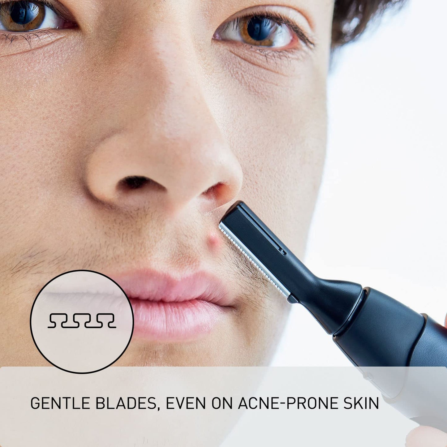 Facial Hair Trimmer for Sensitive Skin - Unisex Detailer with Flexible Head & 2 Eyebrow Attachments | Wet/Dry Use - ER-GM40-K (Black)