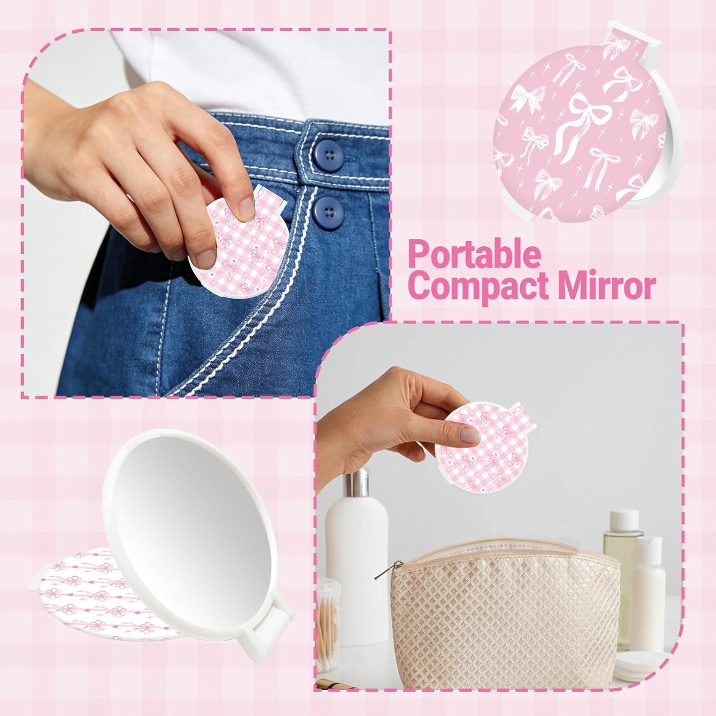 Compact Pink Bow Pocket Mirror - 50 Pcs Folding Makeup Mirrors for Women | Perfect Gifts for Coworkers & Teachers