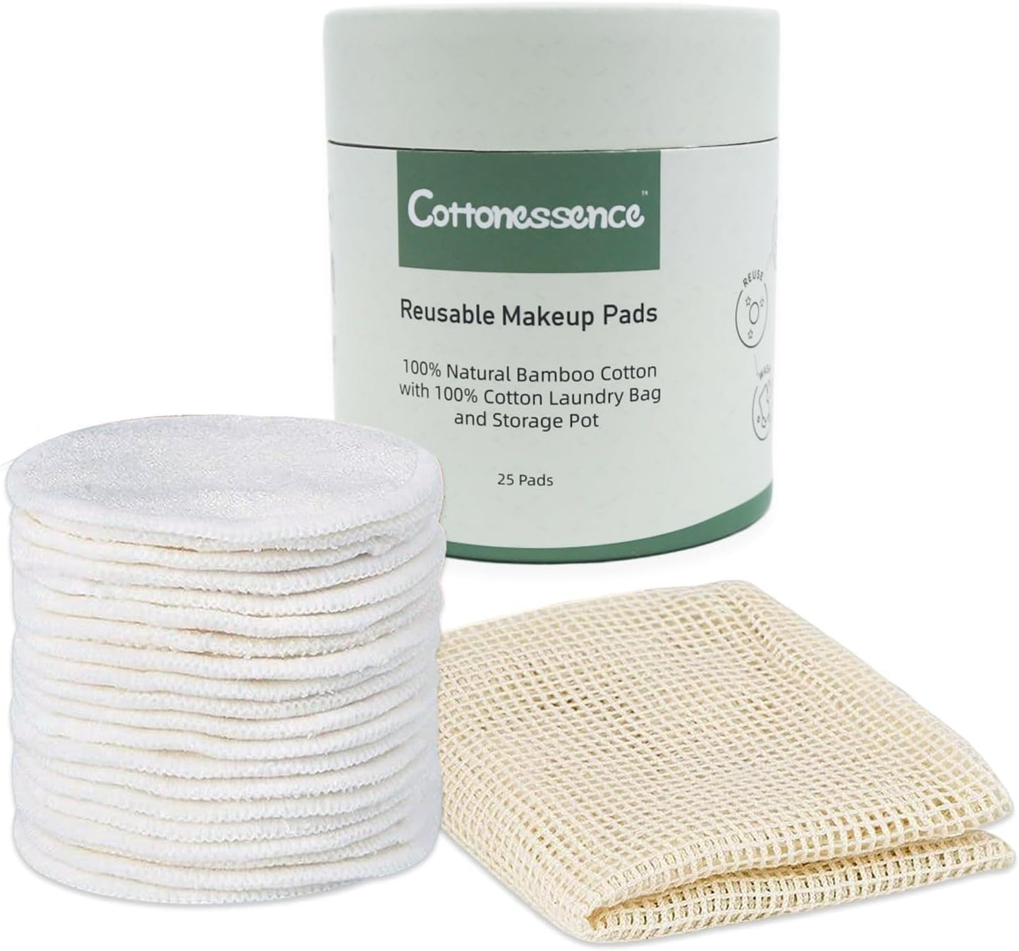 Reusable Makeup Remover Pads - 25 Pack Bamboo Cotton Rounds with Washable Bag | Eco-Friendly for All Skin Types