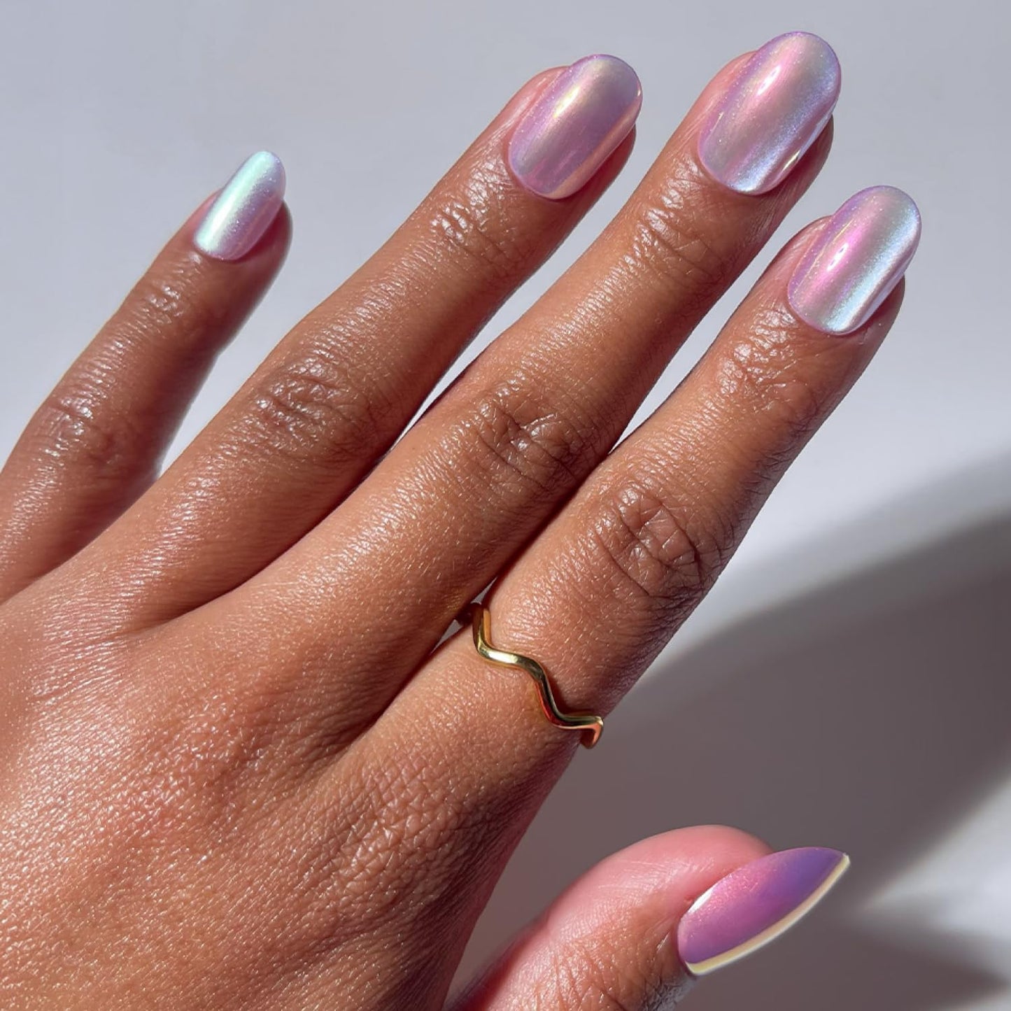 Glamnetic Press On Nails - Short Round Fake Nails | Pearlescent Purple Velvet Press On Nails, Salon Quality Kit with Glue | Oyster Glow - 30 Nail Set in 12 Sizes