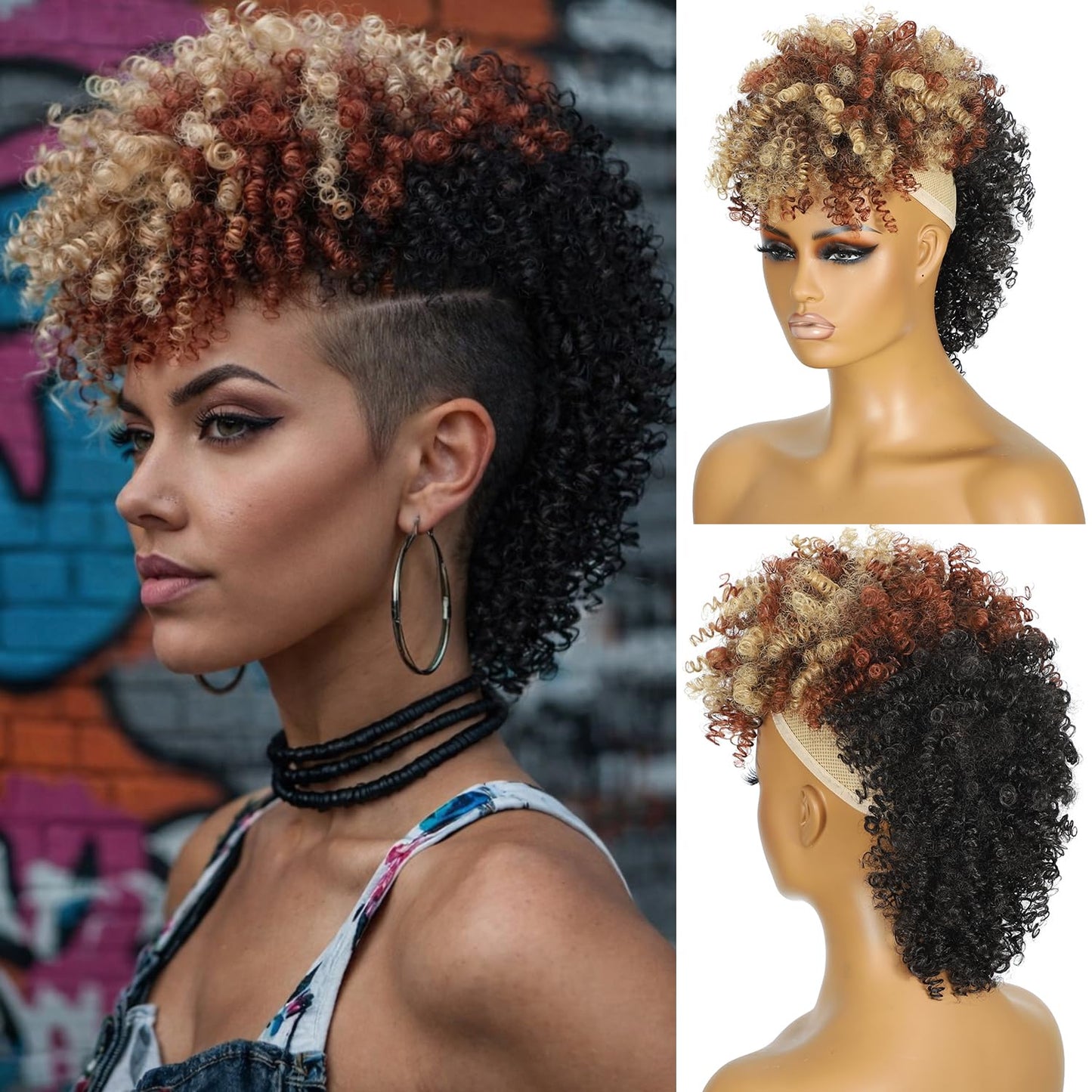 Afro Puff Drawstring Ponytail - Kinky Curly Synthetic Hair Extensions for Black Women | Short Caramel Brown & Blonde Mix