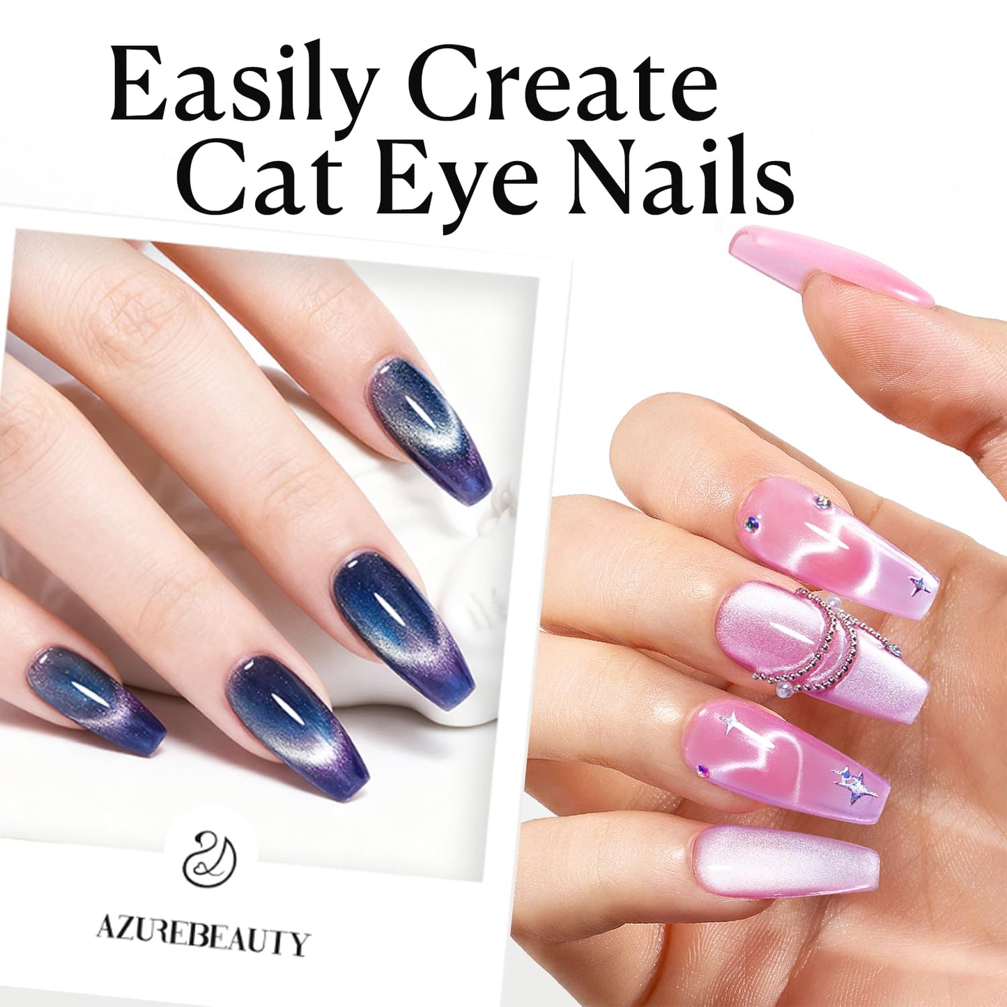 Cat Eye Magnet Nail Art Tools - 14PCS Powerful Gel Polish Magnet Set for DIY Glassy Effects | Heart/French/Black Hole Designs