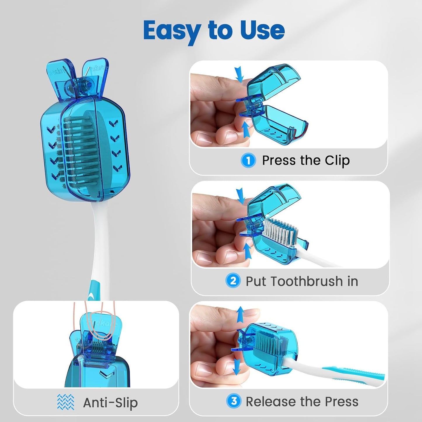 Toothbrush Covers - Clip-On Protector for Manual & Electric Brushes | 6 Count, Transparent