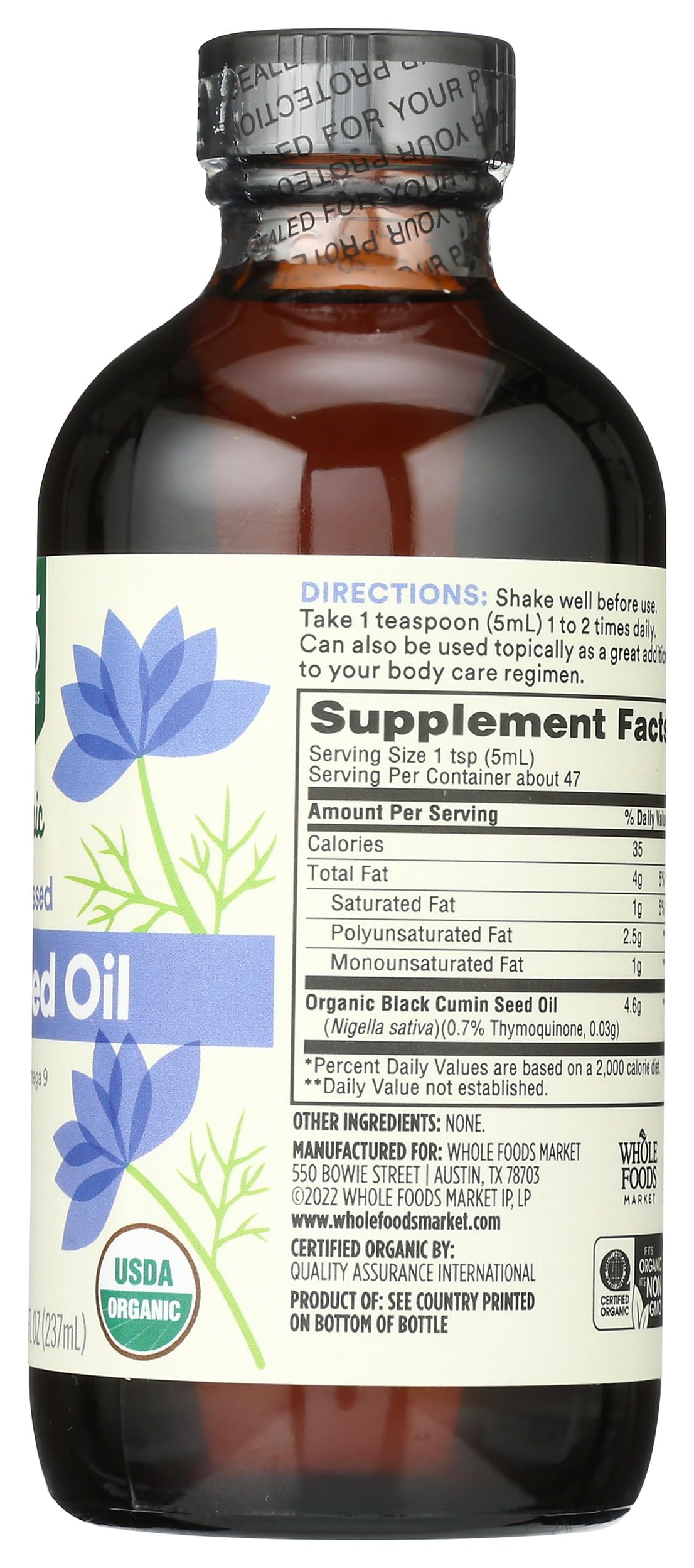Whole Foods Market, Organic Black Seed Oil, 8 Fl Oz