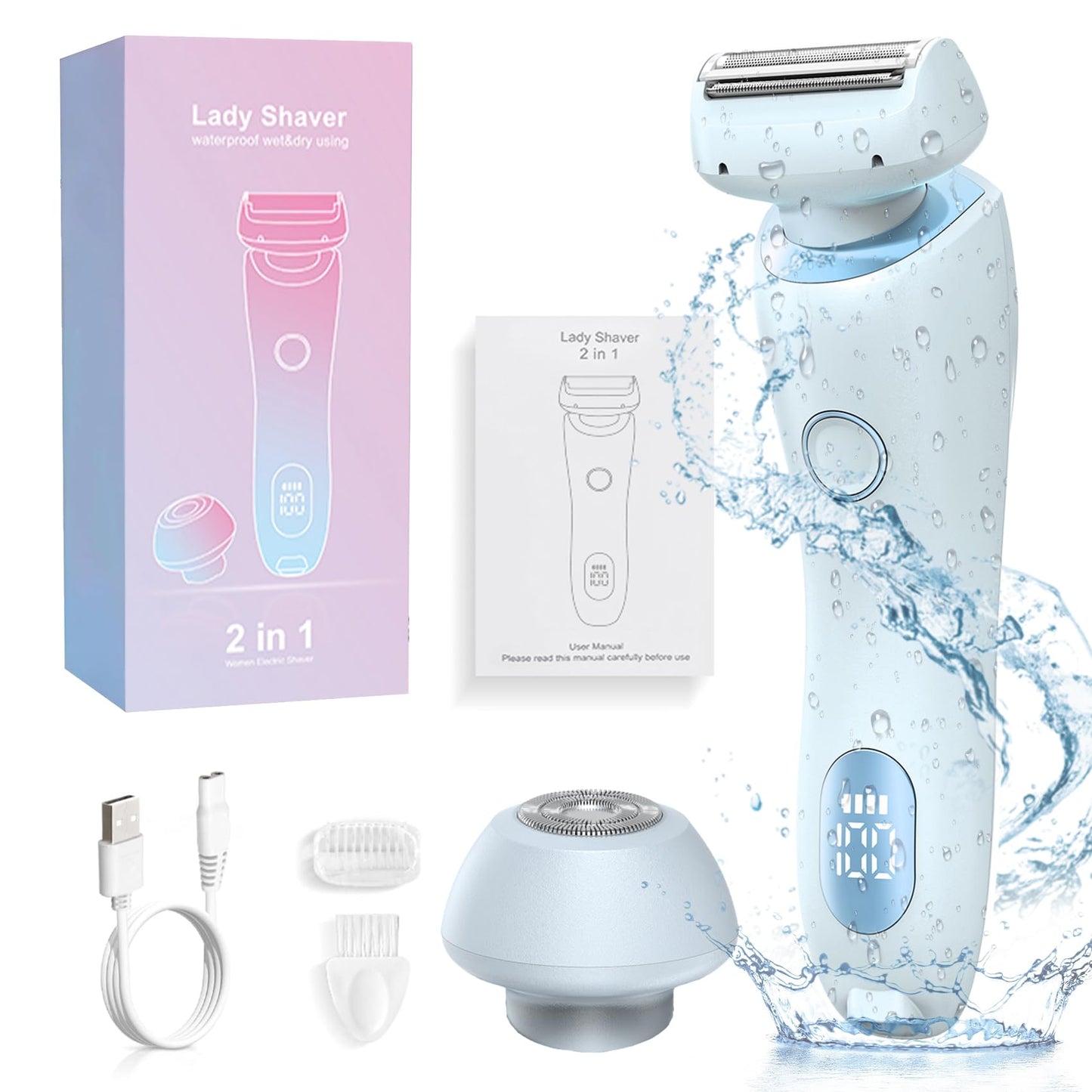 2 in 1 Electric Razors for Women, Electric Shaver for Women, Bikini Trimmer for Women, Silk Glide Pro Shaver, Waterproof Painless Wet & Dry, Removable Head, Womens Electric Razor for Legs, Body