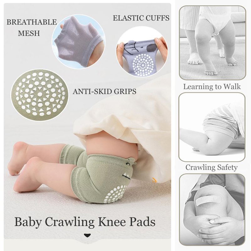 WATOCHE Baby Crawling Knee Pads and Socks with Anti-Slip Grips 10 Pairs Unisex Baby Toddler Nonslip Kneepads & Ankle Floor Socks(10 Pairs-Brown Animal,0-12M)