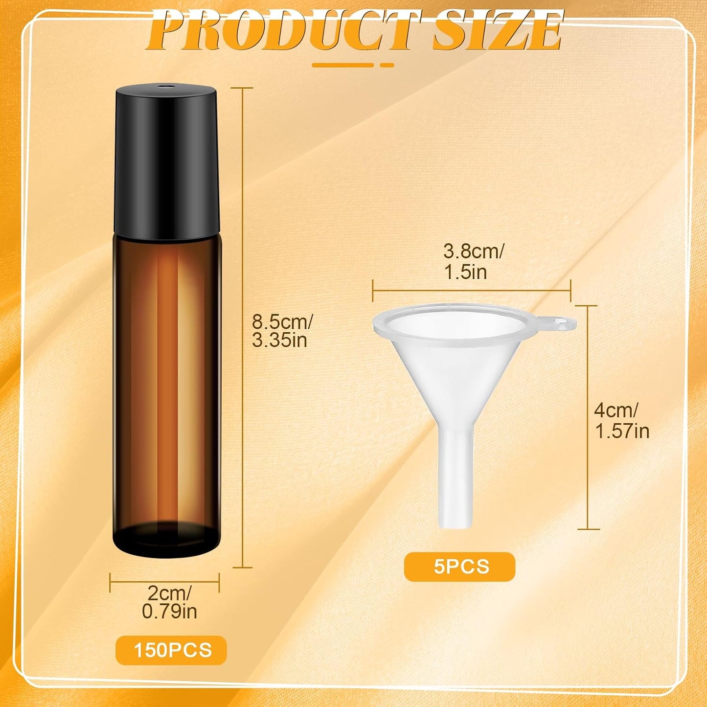Essential Oil Roller Bottles - 150 Pcs 10 ml Glass Roll-On Bottles with Stainless Steel Balls | Leak-Proof & Travel-Friendly (Amber)