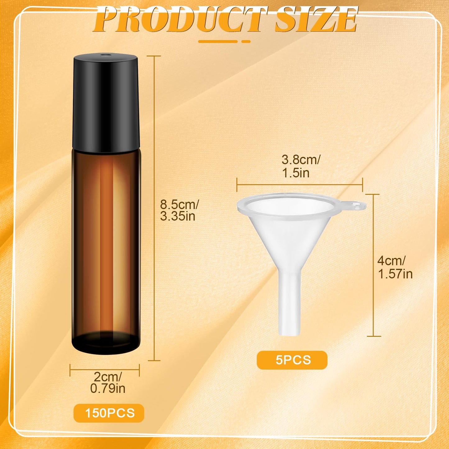Sumind 150 Pcs Essential Oil Roller Bottles 10 ml Glass Empty Roll on Bottles with Stainless Steel Balls Leak Proof with 5 Funnel for Travel Essential Oil(Amber)